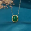 Ketten In Vintage Natürliche Eine Jade Runde Halskette Anhänger Altes Gold Handwerk Einfache Bankett Party Schmuck Für Frauen Geschenk