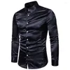 Men's Casual Shirts 2023 Red Orange Blue White Pink Black Long Sleeve Shirt Mens Korean Fashion Dress Solid Color Glossy Blouse