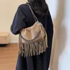 Bolso de hombro Vintage con cadenas de cuero de ante para mujer, bandolera informal con borlas para viajes y vacaciones, bandolera femenina