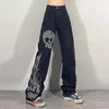 Kadınlar kot y2k koyu sokak kıyafeti yıkama baharı 2023 Yüksek bel düz tüp geniş bacak iskeleti denim pantolon