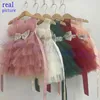 Girl Dresses Toddler Fluffy Pink Wedding Party For Baby 2-5 Yrs Sequin Bow Tulle Baptism Birthday Princess Clothe Lace Summer
