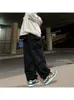 レディースパンツS Houzhou Retro Hippie Grey Parachute Pant Y2K Streetwear特大ポケットワイドレッグカーボーズ女性Harajuku 230410