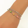 Charm Bracelets Minar Sweet Candy Color Enamel Daisies Flower For Women 14K Gold Silver Plated Copper Three Layered Bracelet