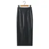 Kjolar långa pu läder kjol kvinnor tillbaka slits svart blyerts hög midja faux smal kroppskong