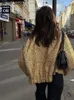 Vestes Femmes Shinny Gold Sequin Veste courte pour femmes col montant à manches longues en vrac manteaux féminins automne mode manteau décontracté streetwear 231109