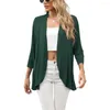 Women's Knits Women Three Quarter Sleeve Cardigan Woman Solid Color Open Front Ruffled Tops Office Lady OL Casual Coats Jackets Outwear 2023