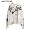 ماركة أزياء مصممة جديدة هوديي القديس مايكل ، 23SS DENIM دموع Kapok Graffiti Printed Trend Mens Hoodie