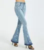 Damenjeans, elastische Blumenstickerei, Flare-Jeans, Vintage-Stil, dünn, Frühling und Herbst, Denim-Hosen, Damen-Retro-Stil, Bell-Bottom