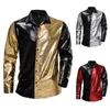 Casual shirts voor heren metallic shirt mannen met lange mouw knoop naar beneden gecoate disco man 70s nachtclub kerstfeestje kostuum zwart goud