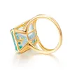 Med sidogonter Classic Aquamarine Ring 925 Sterling Sliver Rings for Women Gold Plated Gemstone Vintage Luxury Party Gift Kvinnliga fina smycken 230410