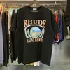 Homens camisetas Novo Estilo Windsurf Impressão Rhude Camiseta Homens Mulheres Algodão Streetwear Moda Tee Top Rhude Manga Curta com Etiquetas Camisa de Alta Qualidade