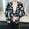 Ternos masculinos Blazers Homens Golden Flower Print Blazers Outono Vestido Formal Smoking Casual Slim Fit Terno Jaqueta / Moda de Alta Qualidade Roupas Masculinas 231110