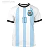 Herr-t-shirts Argentina Men's Football T-shirt Harajuku Uniform Summer T-shirt 3D Tryckt Kort ärm Fotboll T-shirt 2022 M230409