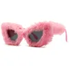 Lunettes de soleil Cadres Arrivée Rose Cat Eye Peluche Pour Femmes Vintage Surdimensionné Cat Eye Lunettes Décoratives Hiver Thermique Fluffy Lunettes 231110