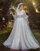 Элегантные свадебные платья с аппликацией из бисера, свадебные платья с V-образным вырезом и длинными рукавами, плиссированные трапециевидной формы из тюля с скользящим шлейфом Vestido De Novia