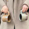 Muggar keramiska mugg nordiska guld checkerbräda rutnät te cup kreativt stort handtag kaffe hem bar dekoration dricka redskap vatten vatten