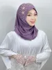 Этническая одежда, мусульманский однотонный хиджаб, высокое качество, украшенный стразами и жемчугом, блестящие аксессуары для волос, накладка, мгновенная удобная шапка