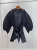 Women's Jackets Miyake Pleated Fall 2023 Spring Cardigan Cropped Jacket Big Loose Korean Fashion All-match Bat Sleeved Designer Belt Coats