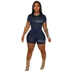 Kadın Tasarımcı Giyim Takipleri Yaz Spor Kıyafetleri 2 Parça Pantolon Set Mektup Baskılı Kısa Kollu Tişört ve Şort Takım