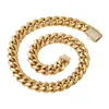 Hip Hop 6-14mm Width 18K Gold Plated Stainless Steel Iced Out Zircon Buckle Cuban Chain Necklace Miami Cuban Link Chain Necklace