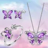 Halskette Ohrringe Set Schmetterling Schmuck für Frauen Schmetterlinge Amethyst Geburtsstein Anhänger Halskette/Ohrringe/Ringe Hochzeit