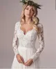 2024 Abito da sposa Bohemian a maniche lunghe per le donne Corsetto con schiena bassa in pizzo Appliques Tulle bianco Abiti da sposa da spiaggia Vestido De Noiva