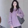 Kvinnors tröjor 2023 Autumn Winter Fashion Women Sweater Casual Loose Simple Korean Knit O-Neck Elegant Sweet Purple Pullovers