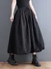 Röcke Schwarz Vintage Hohe Taille Faltenrock Frauen Plus Größe Mode Kordelzug Lose Beiläufige Lange Kleidung Frühling Herbst 230410