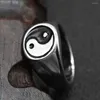 Anelli a grappolo Anello da dito inciso Tai Chi in acciaio inossidabile lucidato retrò vintage retrò Yin Yang Spinner Misura multipla 7 - 13