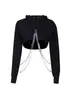 Felpe con cappuccio da donna 2023 Wearhoody Catena nera con cappuccio Haruku Metallo solido Punk Top corto Goth Grunge Manica lunga Donna Streetw