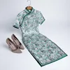 Vêtements ethniques Oversize 4XL Vert Qipao Fleurs Robes Traditionnelle Chinoise Dame Mi-longue Robe De Soirée En Soie Brocart Nouveauté Cheongsam