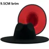 Береты 9,5 см. Большая шляпа Brim Fedora Женщины красные двухцветные джаз-джаз осень и зимняя теплое шерсть