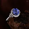 Anneaux de cluster Lanmi Fashion Bijoux Ovale 7x8mm Tanzanite Naturelle Bague de mariage 14kt Or blanc