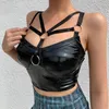 Damen Tanks Sexy Choker Damen Leder Gothic Punk Cropped Tops Club Bustier Spaghettiträger Korsett Cami mit Reißverschluss hinten für Gilrs