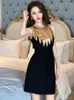 Abiti casual Estate Abito da sera nero corto Donna Luxury Chic scintillante con paillettes Sexy senza maniche Slim Mini Party Prom Compleanno Mujer