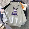 Autumn And Winter New Cartoon Kuromi Printed Hooded Pocket Sweater For Women's Korean Loose Casual Plush