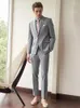 Abiti da uomo Uomo Set normale Strisce grigio chiaro Slim Fit Matrimonio Sposo Abiti da festa formali Uomo d'affari Lusso 4 stagioni Abbigliamento Plus