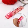 Keychains acrílico débito bancos de cartas de cartas para pregos longos com pom ball e clipe de plástico