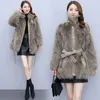 Women's Fur Imitate Coat Mid-Length Fashion Waist Winter 2023 Jacket Trend M383