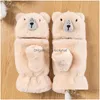 Five Fingers Gloves Five Fingers Gloves Cute Dog Cartoon Fur Mittens Winter Women Girl Animal Ear Plush Wrist Half Fingerless Thicken Dh7Ij