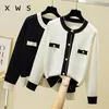 Women's Knits Tees sueter mujer Elegant Women Sweater and Cardigans Button Up Pearl Beading Black White Formal Knit Jacket jersey mujer 231110