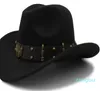 Wome Men czarny wełna Chapeu Western Cowboy Hat Gentleman Jazz Sombrero Hombre Cap Dad Cowgirl Hats Rozmiar