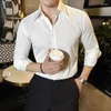 Mannen Casual Shirts 2023 Herfst Mode Revers Shirt Mannen Lange Mouw Effen Kleur Slim Fit Zakelijke Jurk Sociale Feestkleding