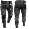 Herren Jeans Biker Jeans Herren Distressed Stretch Ripped Biker Jeans Herren Hip Hop Slim Fit Löcher Punk Jeans Reißverschluss Reine Farbe Denim Hosen 231109