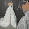 Prachtige zeemeermin trouwjurken één mouw kralenontwerp op satijnen plooien Backless ritsjurk jurk op maat gemaakte plus size bruidsjurk vestidos de novia