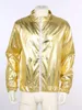 Men's Jackets Men Metallic Shiny Long Sleeve Jacket Disco Dance Stage Performance Zipper Sweatshirt Outwear For Music Festival Club Party