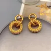 Dangle Earrings European And American Retro Geometric Circular Shape Chain Link Inlaid Pearl Drop For Women Simple Fashion