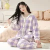 Vêtements de nuit pour femmes Qsrocio hiver col rond pyjama ensemble mignon doux fille épaissir doux à manches longues homewear mode décontracté chaud