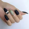 False Nails Ballerina Customize Press On Matte White Black Crystal Decoration Extra Long Coffin Tips 24PCS Fake