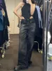 Jeans femininos houzhou vintage preto perna larga jeans mulheres oversized high street coreano moda baggy denim calças grunge y2k feminino hip hop 231109